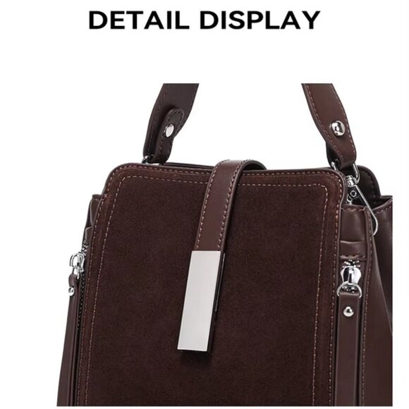 Trendy Genuine Suede Leather Shoulder Bag, Vintage Cowhide Tote Crossbody - Picture 13 of 14